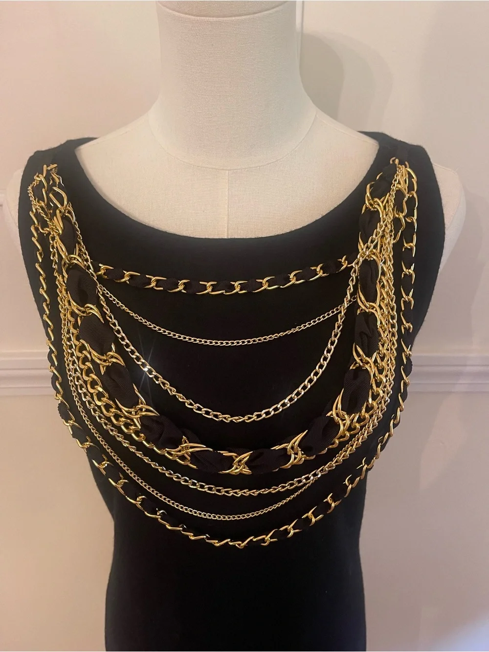 Tory Burch Black Mini Dress with Gold Chain Detail